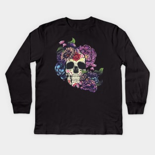 Sugar skull with flowers Kids Long Sleeve T-Shirt